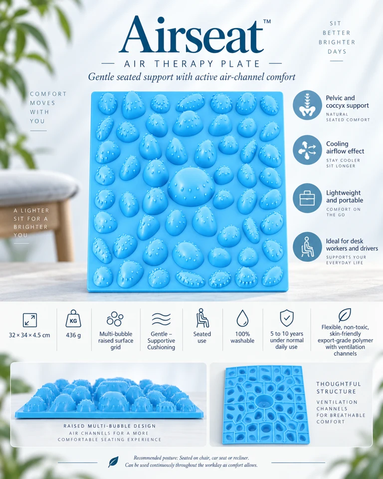AirSeat seated acupressure plate, main artwork, blue