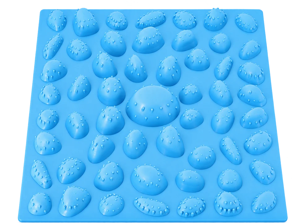 AirSeat seated acupressure plate, top view, blue