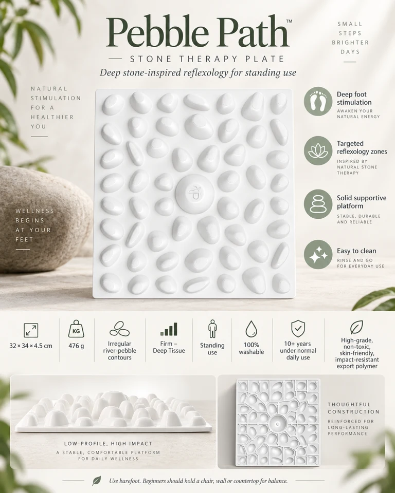 Pebble Path reflexology stone plate, main artwork, white